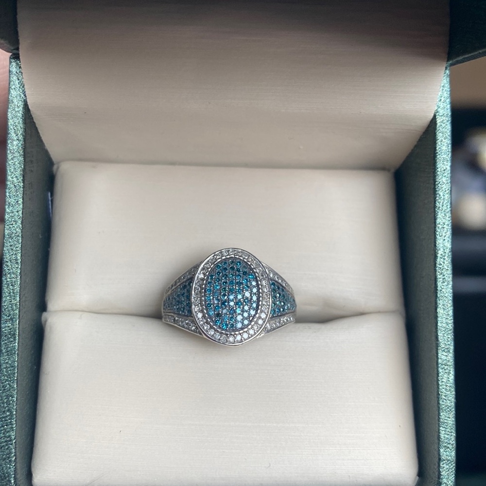 Blue and White Diamond Ring in Sterling Silver